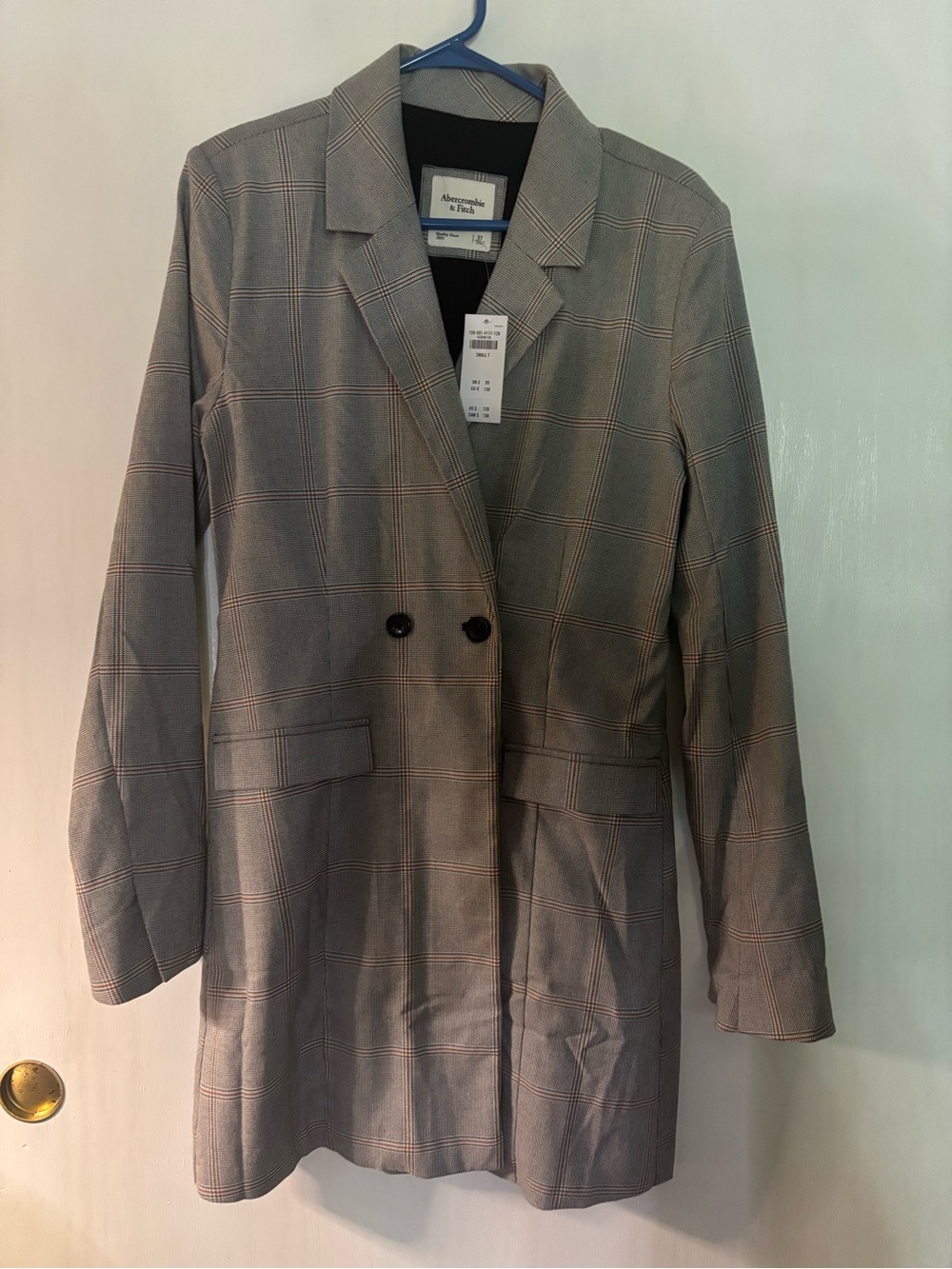 Abercrombie & Fitch Women's Grey Plaid Long Blazer Dress